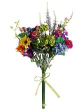 Artificial Hydrangea, Petunia, Daisy, Ranunculus, Bouquet in Yellow, Orange, Green, Blue, and Purple 24" Tall